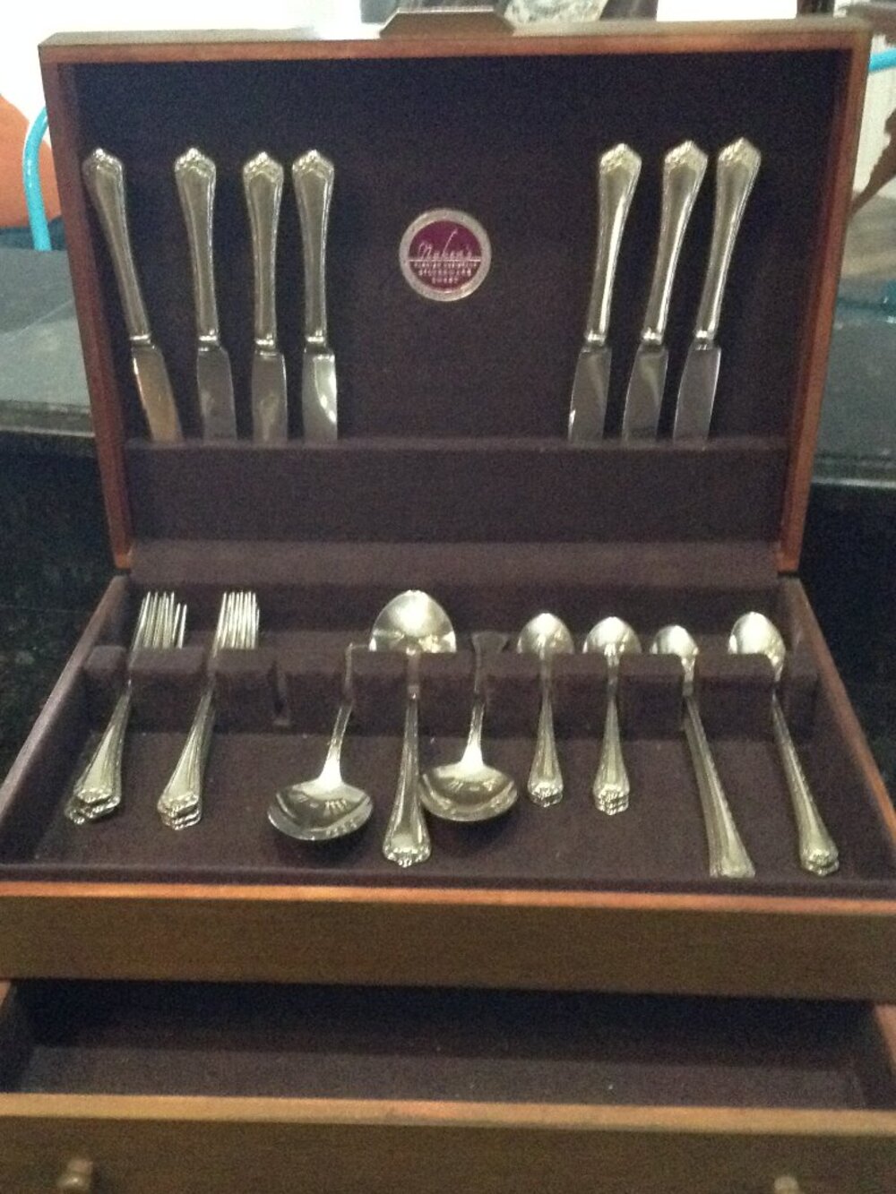 VTG 40's Easterling Rosemary Sterling Silver Flatware Set in Naken Chest 925